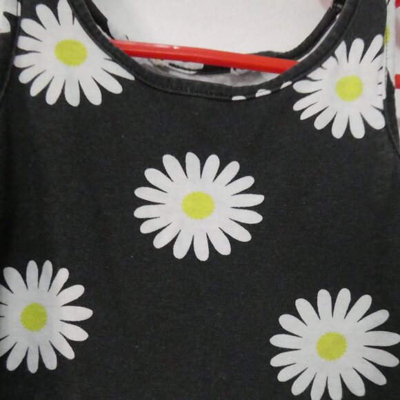 Black Floral Cotton Summer Dress P2P 10.5 inches measured Not Lined - Picture 4 of 14